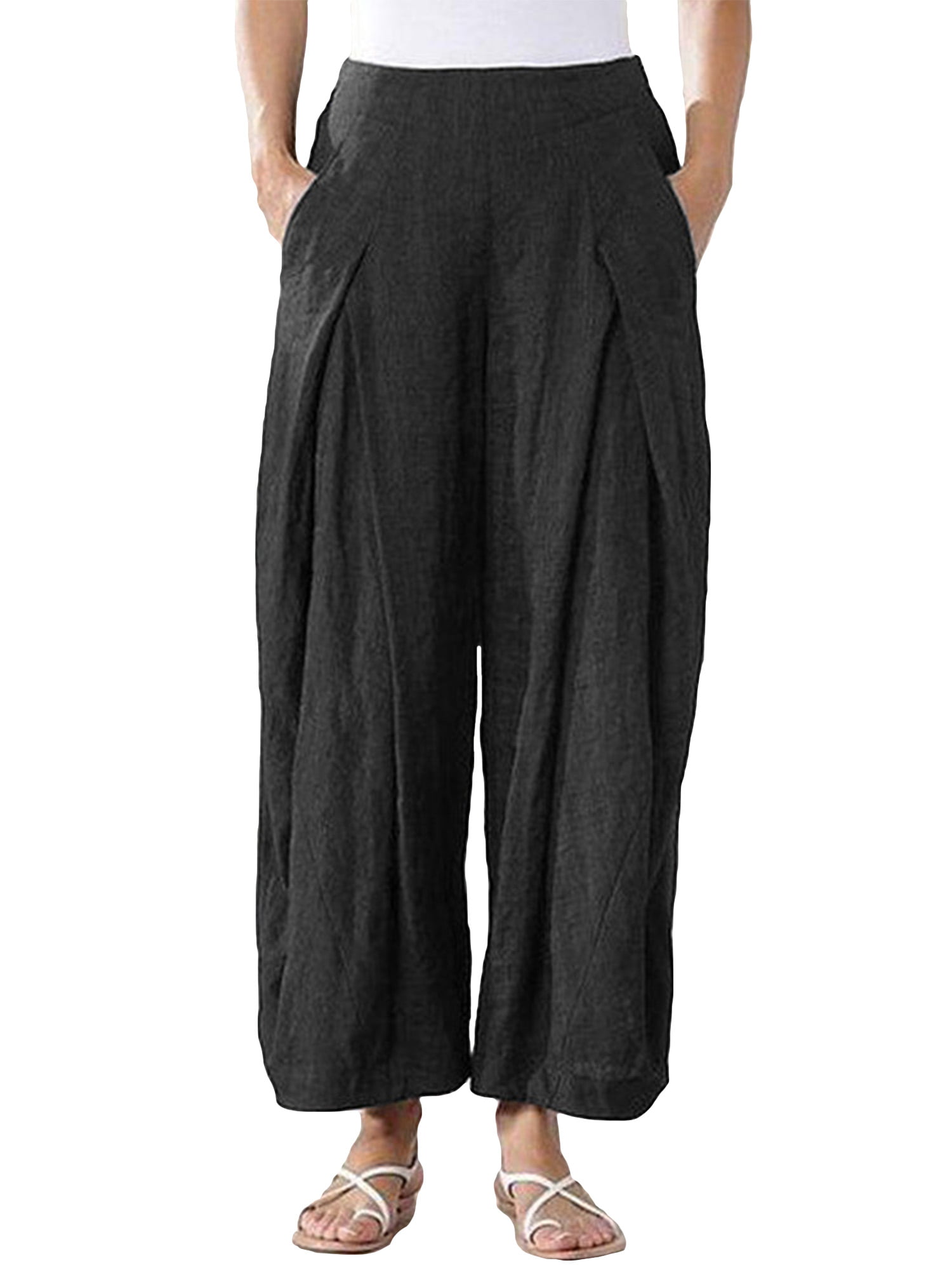 Natural Linen Pants with mini front pockets Flare legs pants Black Color Natural Linen Black Linen
