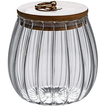 Glass Coffee Nuts Canister Airtight Storage Jar Petal Decorative Container with Bamboo Lid Metal Handle Easy To Grasp 600ml