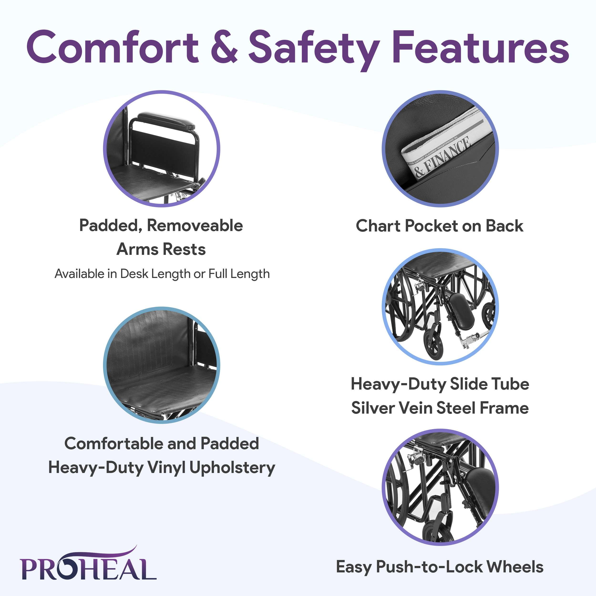 ProHeal Deluxe Ultra Wide Bariatric Wheelchair, 22" Wide Seat, Desk-Length Removable Arms, Elevating Leg Rests 500lb Cap
