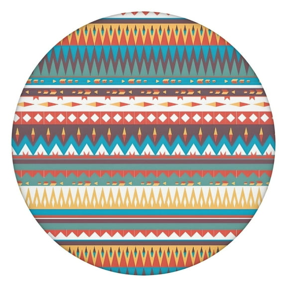 Bright Tribal Striped Pattern Round Fitted Tablecloth with Elastic Edge,Dining Table Cover Waterproof,Outdoor Round Tablecloth for Camping,Dining,Indoor and Outdoor