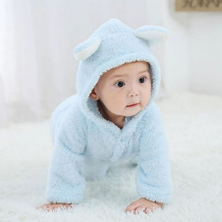 Adarl Winter Warm Newborn Baby Boy Girl Fleece Jumpsuit Hooded Romper Coat Outwear Blue 0 3 Months