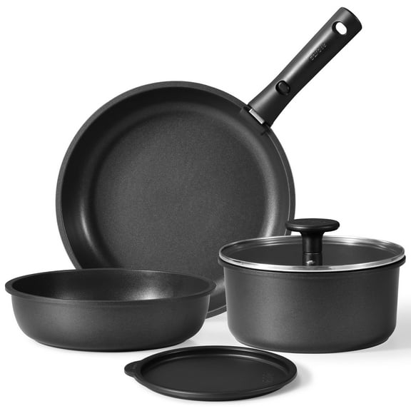 Carote 6 Pcs Pots and Pans Nonstick, Cookware Set with Detachable Handles, Oven Safe, Induction Ready, Stackable Kitchen Cooking Set, Black
