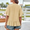 thumbnail image 4 of Women Tshirts Trendy Sawvnm Women V-Neck Sleeve Button-Front Ruffled Hem Solid Loose Casual Blouse Tank Tops for Women Yellow XL, 4 of 6