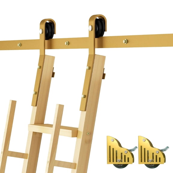 WAASOSCON Retractable Library Ladder Hardware Kit 6.6ft, Sliding Ladder Steel Track with Pulleys & Brake Wheels for Bookshelves, Lofts, Restaurant Storage