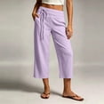 thumbnail image 3 of MHOSTAFH women's Low Waisted Capris Loose Fit Wide Leg Side Tie Capri Pants Summer Beach Vacation Cropped Trousers with Pockets, 3 of 7