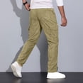 thumbnail image 5 of SSAAVKUY Men's Plush-Lined Slim Pants Y2K Zipper Split Hem Hip Hop Drawstring Long Trouser Casual Sports Street Pants Khaki 8, 5 of 8