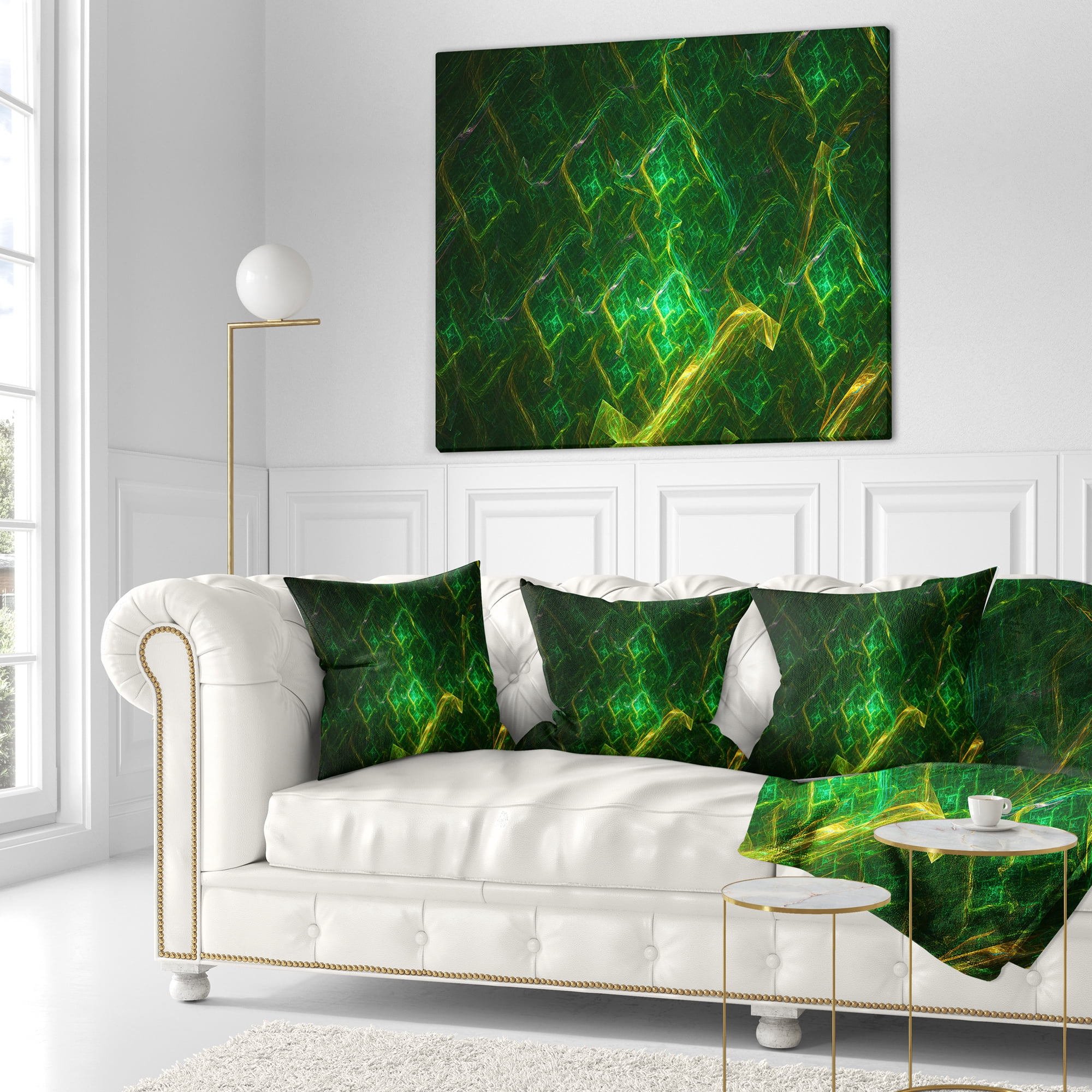 Designart Green Fractal Electric Lightning - Abstract Throw Pillow - 16x16