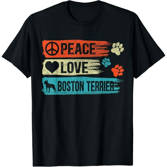 Vintage Peace Love Boston Terrier Dog Lover Gifts T-Shirt