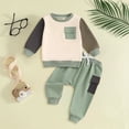 thumbnail image 2 of Splozh Toddler Baby Boy Fall Outfit Toddler Baby Boy Spring Clothes Long Sleeve Crewneck Pullover Sweatshirt Jogger Pants Set 2Pcs Green,12-18 Months, 2 of 6