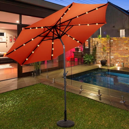 Costway 10ft Patio Solar Umbrella Led Patio Market Steel Tilt W Crank Outdoor Orange New Walmart Canada