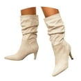 thumbnail image 3 of Guttear Women's High Heel Mid Calf Boots Slouchy Pointed Toe Fall Boots, 3 of 9