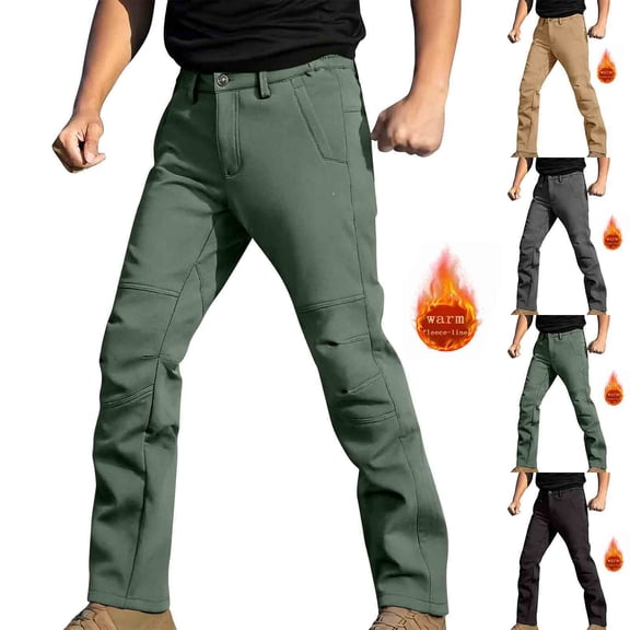 FRSASU Men's Snow Pants Fleece Lined Hiking Winter Waterproof Softshell Ski Outdoor Insulated Climbing Pants with Pockets Khaki