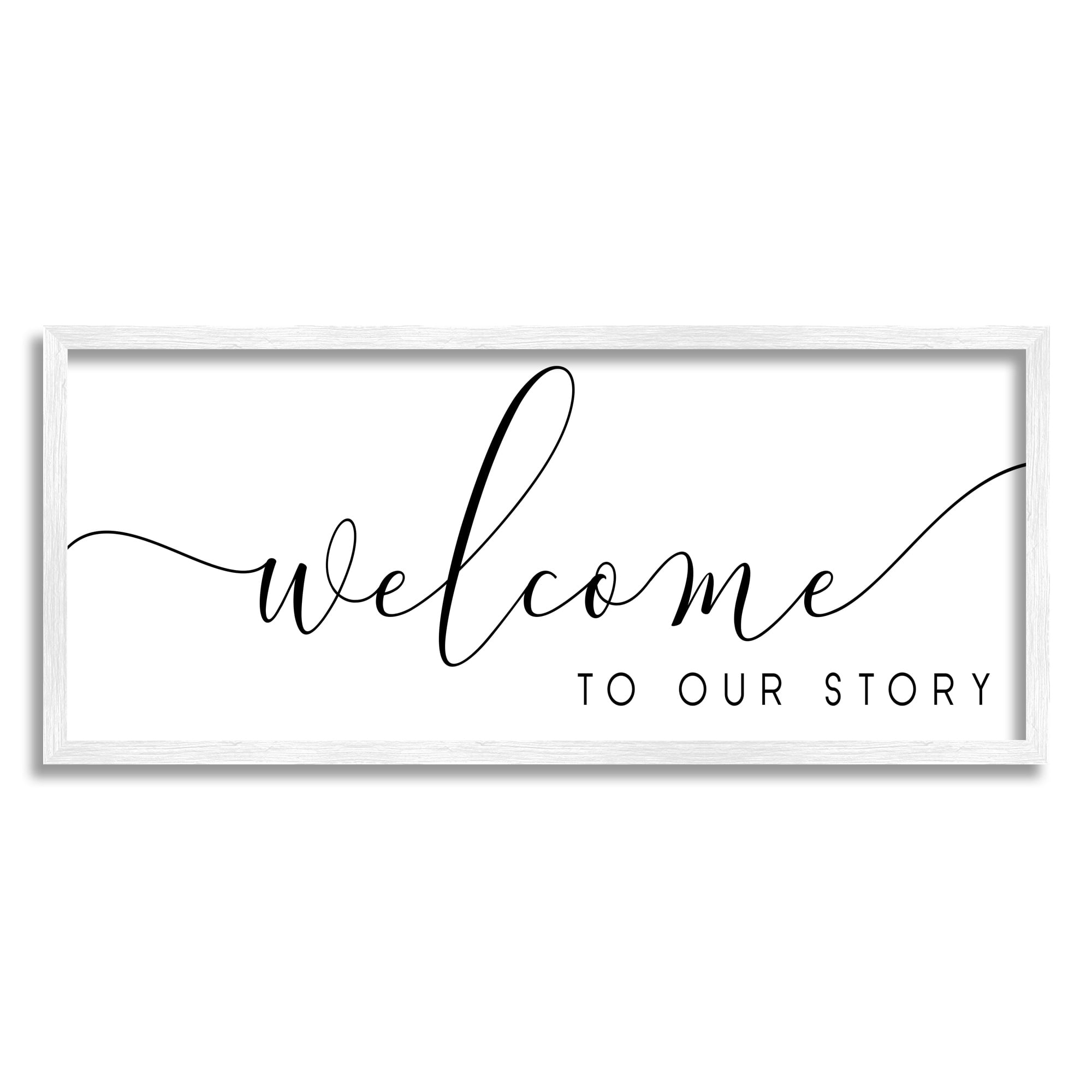 Stupell Industries Welcome To Our Story Fancy Loving Cursive Script Graphic Art White Framed Art Print Wall Art, Design by Anna Quach