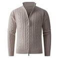 thumbnail image 2 of Miluxas Mens Full Zip Up Cardigan Sweater Casual Stand Collar Cable Knit Winter Sweaters Beige, 2 of 6