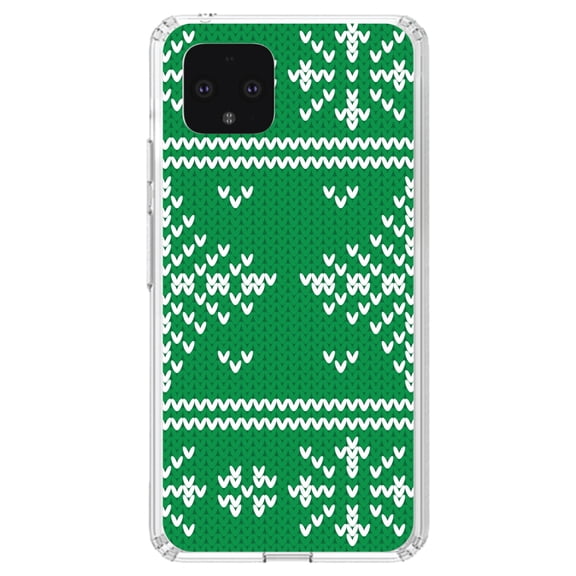 DistinctInk Clear Shockproof Hybrid Case for Google Pixel 4 XL (6.3" Screen) - TPU Bumper, Acrylic Back, Tempered Glass Screen Protector - Green White Ugly Christmas Sweater - Christmas All Year