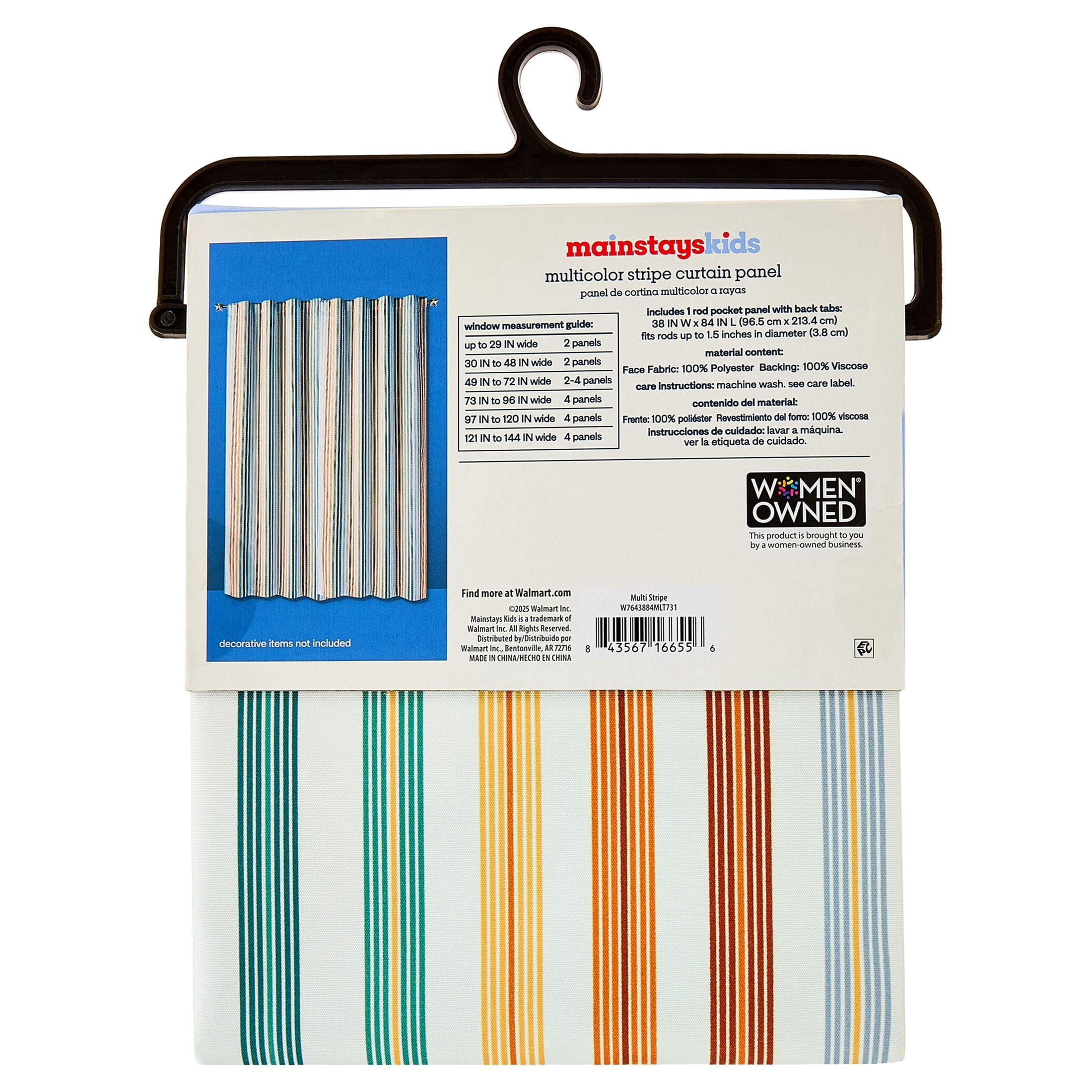 Mainstays Kids Multicolor Stripe 100% Blackout Curtain Panel, 38 x 84 in