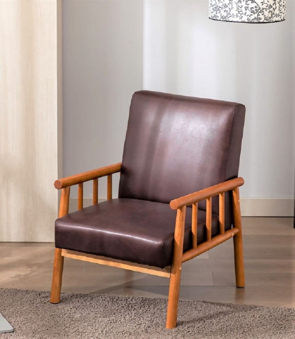 Mid Century Modern Accent Chair, 25" Wide Upholstered Armchair with Solid Wood Frame, Padded Seat & Arms, Dark Brown Lounge Chair for Living Room & Bedroom, Dark Brown