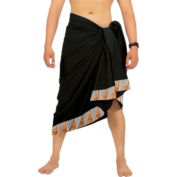 HAPPY BAY Men's Pareo Regular Swimsuits Sarong Long Swim Beach Wrap One Size Solid, Black Summer Vacation Party