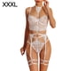 thumbnail image 1 of Conjunto de lencería de encaje sexy para mujer Liguero Sujetador Panty Bralette Ropa interior, Blanco, 3XL tholdsy XX000166-16, 1 of 7
