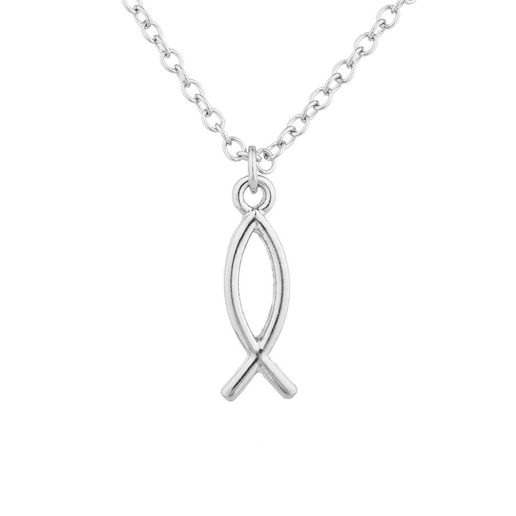 Lux Accessories Silver Tone Religious Symbol Jesus Fish Ichthus Pendant
