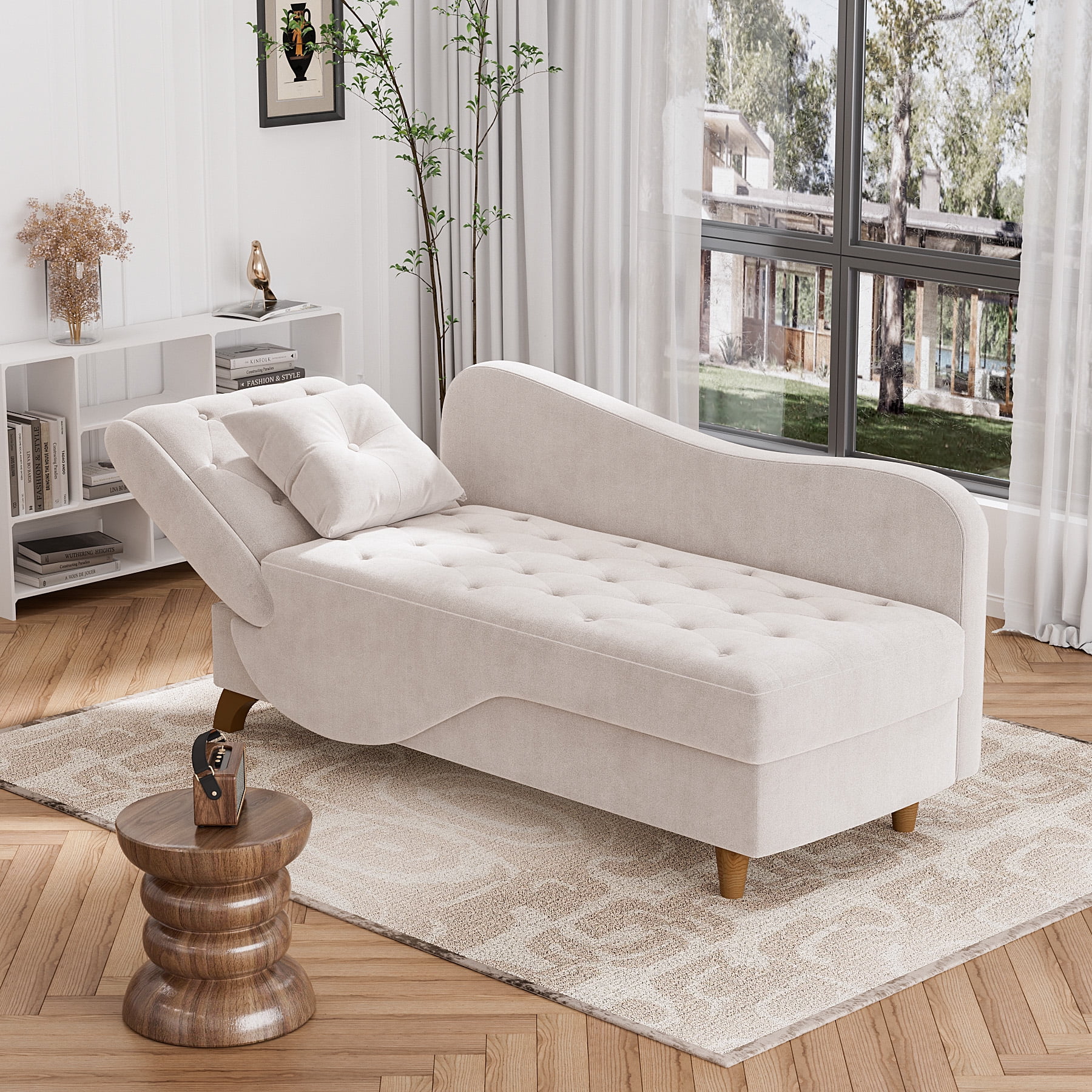 Wiilayok Chaise Lounge Chair Indoor Furniture with Storage Pillow,Adjustable Recling Sleeper Sofa Lounge Chair,Velvet Futon Sofa Couch Bed for Living Room Bedroom,Gray