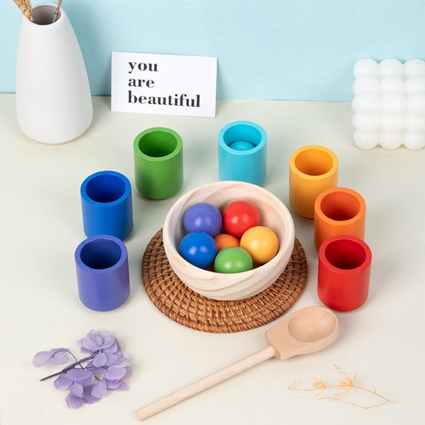 Bolas Rainbow en tazas Montessori Toys Baby Learning Toys para niños de 3 años y más para aprender clasificación de color y contado