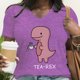 thumbnail image 3 of Camiseta divertida con estampado de dinosaurio Tea-rex para mujer, camisetas casuales de verano de manga corta, camisetas con cuello en V con estampado de dinosaurio lindo, 3 of 5
