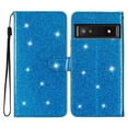 thumbnail image 6 of For Google Pixel 7A Case Bling Glitter Shiny Magnetic Closure Luxury PU Leather RFID Blocking Wallet Card Holder Hand Strap Folio Kickstand Flip Case Women Girls For Google Pixel 7A, Blue, 6 of 7