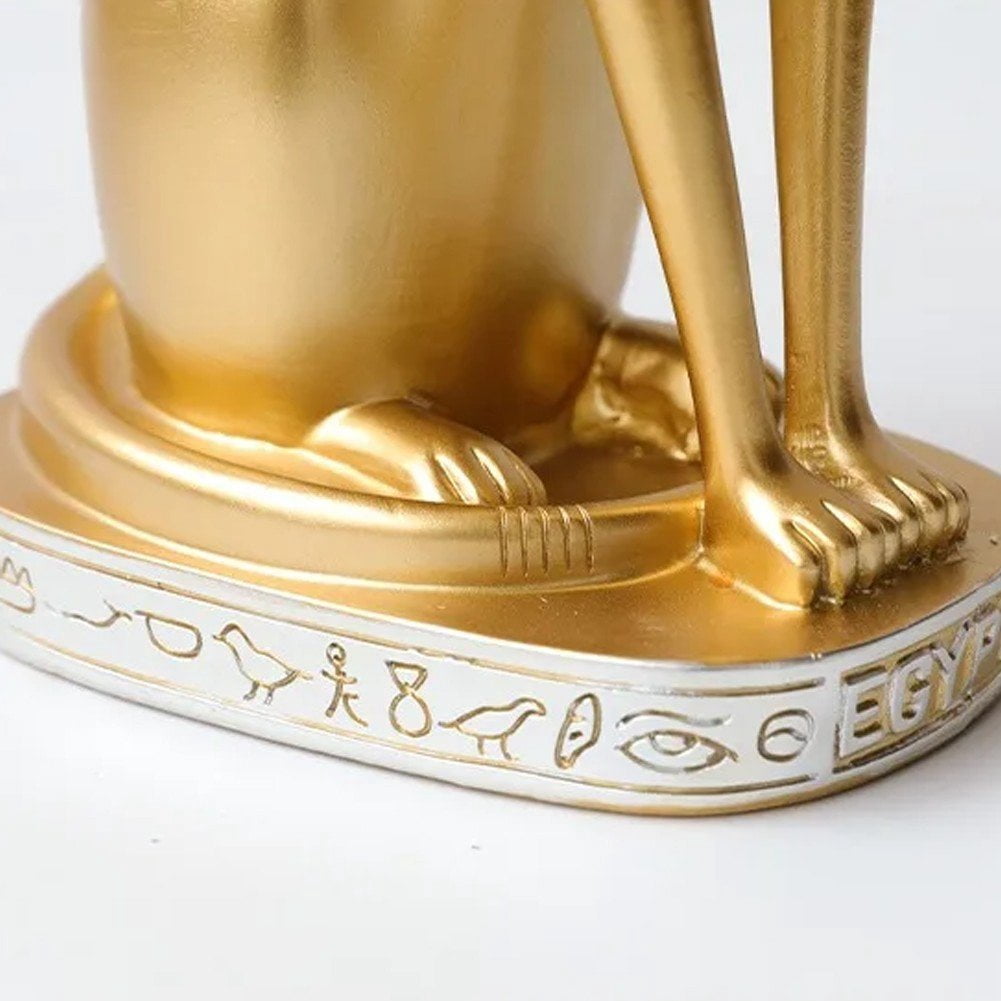 Jiibva Egyptian-Inspired Cat Statue, Resin Sculpture with Gold Accents for Home and Garden Decor