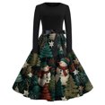 thumbnail image 4 of Christmas Dresses for Women Women's Fashion Round Casual Slim Fit Christmas Print Large Swing Long Sleeve Dress for Holiday Party,Army Green,L, 4 of 5
