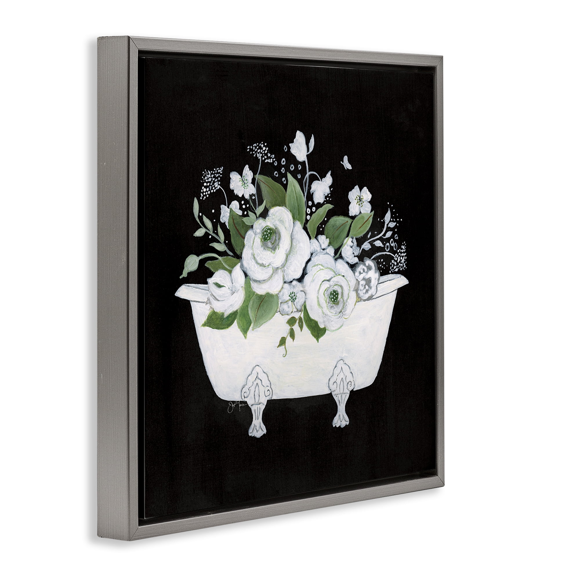 Stupell Industries White & Black Bath Typography Painting Gray Floater Framed Canvas Art Print Wall Art, 25 x 25