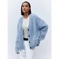 thumbnail image 3 of Women'S Fleece Cardigan Sweater Lazy Style Loose Knit Warm Cardigan Sweater Blue L, 3 of 8