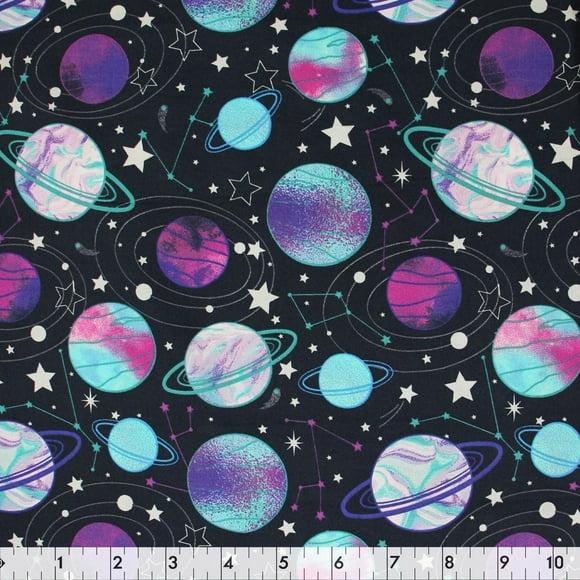 Fabric Creations Celestial Galaxy Cotton, Navy — 109 cm (43″) Wide, by the Metre