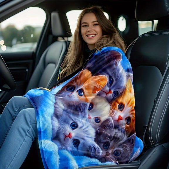 1pc Adorable Kittens HD Print Flannel Blanket Lightweight Soft & Warm Throw for Sofa Bed Travel Office Durable Anti Pill Fleece with Vivid 3D Cat Design Ideal Gift for Cat Lovers