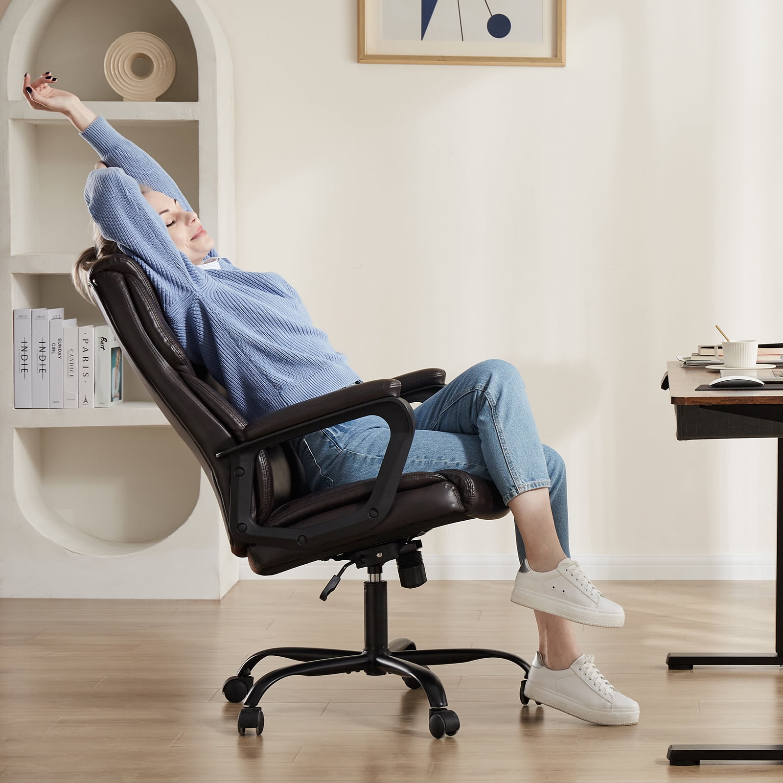MAYEERTY Armless Office Desk Chair, Fabric Padded Modern Swivel,Height Adjustable Wide Seat Computer Task Vanity Chair for Home Office,Mid Back Accent Chair,Gray