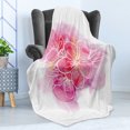 thumbnail image 4 of Almond Blossom Soft Flannel Fleece Throw Blanket, Cherry Flowers Outline Watercolor Paint Stain Background, Cozy Plush for Indoor and Outdoor Use, 50" x 70", Pale Pink Vermilion, by Ambesonne, 4 of 5