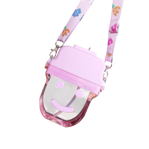 Taotanxi Cute Water Bottle With Straw - 300 Ml Creative Ice Cream Popsicle Cups Adjustable Shoulder Strap for School Girls, Bpa Free Kawaii Drinking Bottles (Pink)