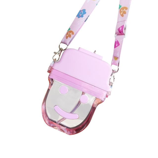 Plastic Water Bottle with Straw Lovely Water Bottle Straw Leakproof Plastic Shoulder Strap Drinking Kettle Cute Water Bottles with Straws Water Bottle with Straw Kids