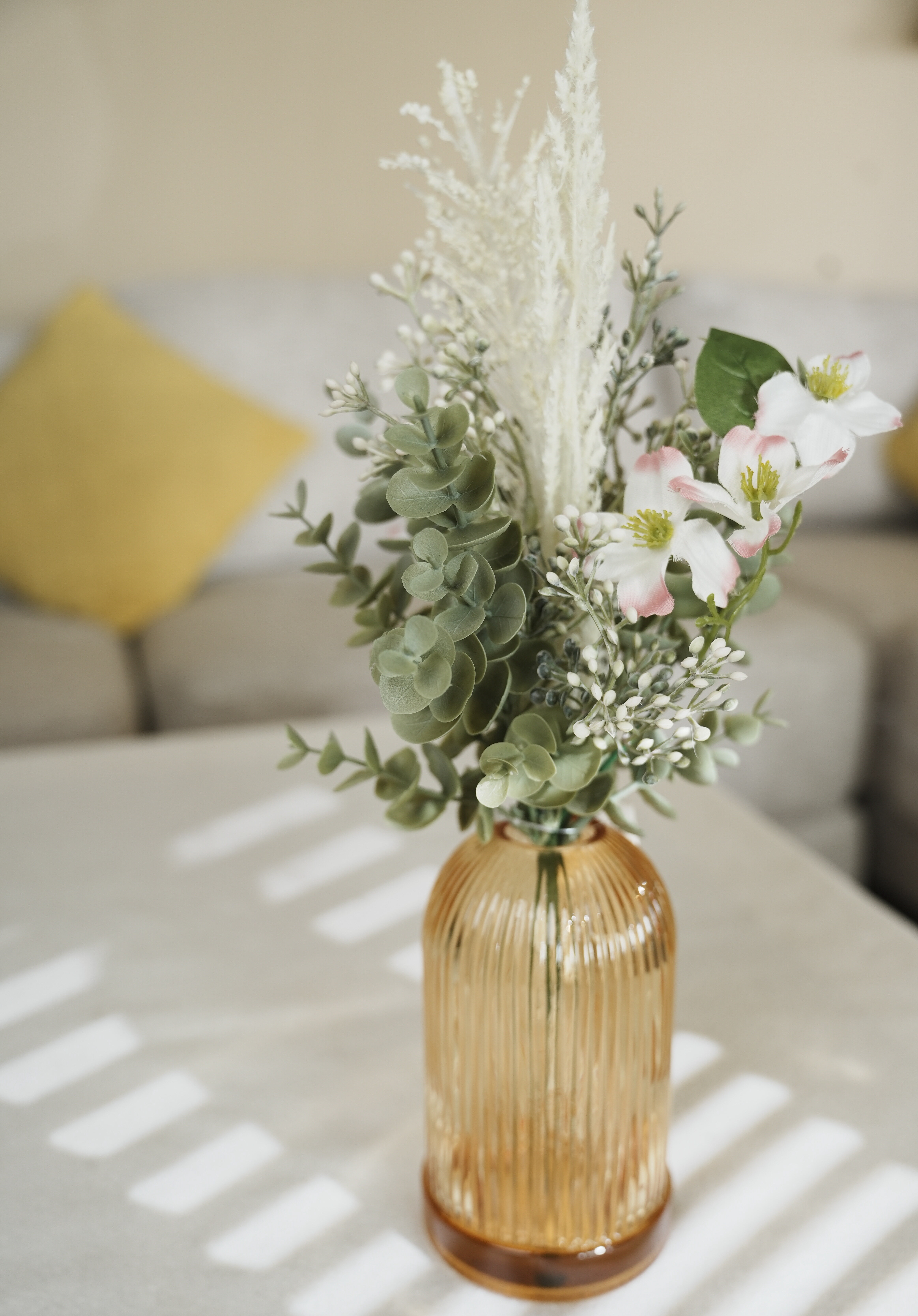 Home Decor Collection White Faux Floral Arrangement in Glass Vase 14.5 in H x 7.8 in W x 7.8 in D