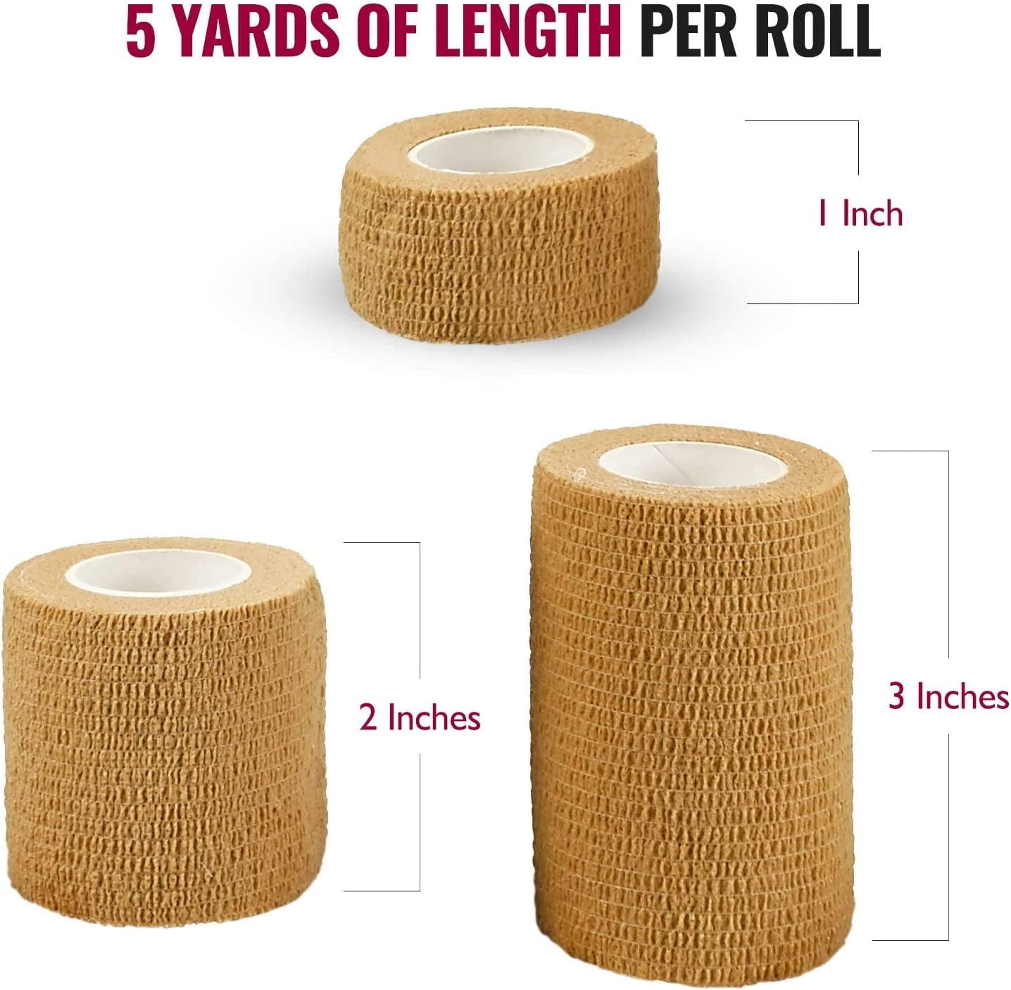 MEDca Tape Wrap Adherent Stick Bandage Self Grip 18 Roll 1 to 5 Yards