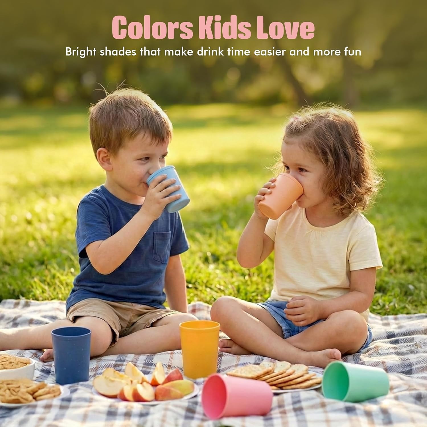 6 Pcs. Small Reusable Cups –8 oz Unbreakable Drinking Glasses -Toddler Cups for Water, Juice, Milk–BPA Free Stackable Tumblers Plastic Cup set for Kitchen, Picnics, Parties- Kid-Friendly