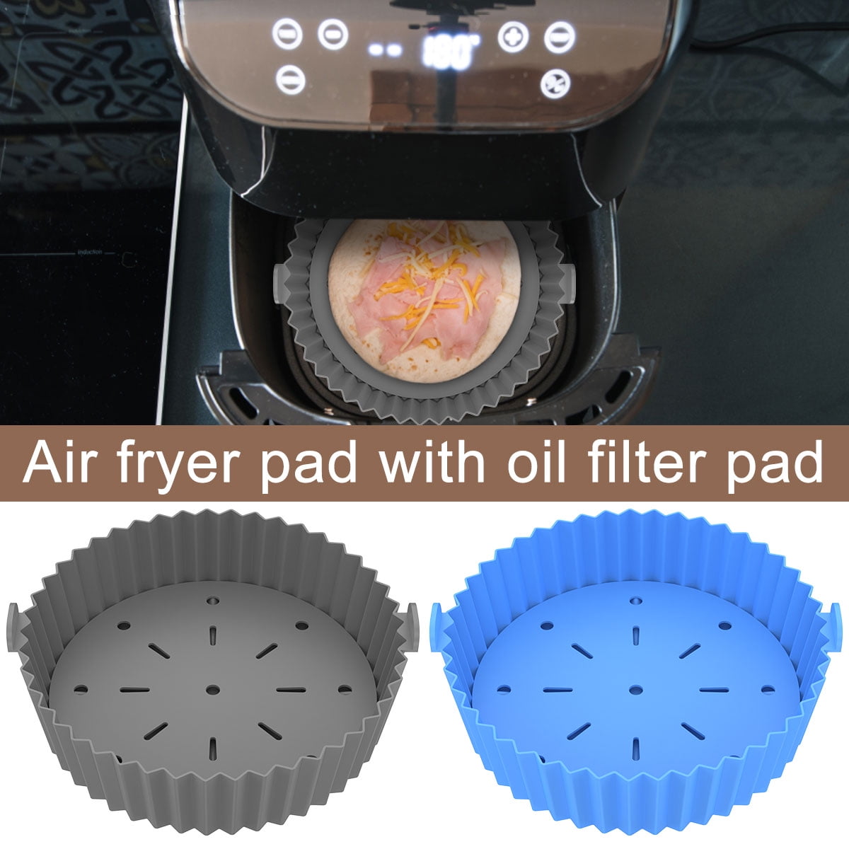Atopoler Air Fryer Silicone Pot Reusable Air Fryer Basket with Oil Filter  Pad Round Liner Pot Air Fryer Accessories for Baking 