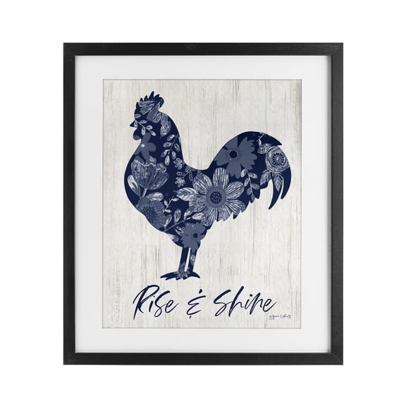 Stupell Industries Rustic Lodge Floral Rise &Shine Rooster Black Framed Print Under Glass, 13 x 16, by Annie LaPoint