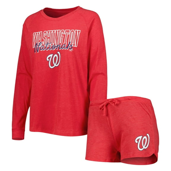 Women's Concepts Sport Heather Red Washington Nationals Meter Knit Raglan Long Sleeve Top & Shorts Sleep Set