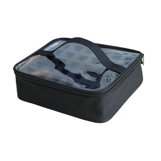Estuche de transporte para esmaltes de uñas, multifuncional, con tapa transparente, práctico organizador de esmaltes de uñas con asa, bolsa para Negro