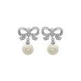 thumbnail image 1 of Gem Stone King Stunning Knot Shape Pearl and White CZ Dangle Earring, 1 of 3