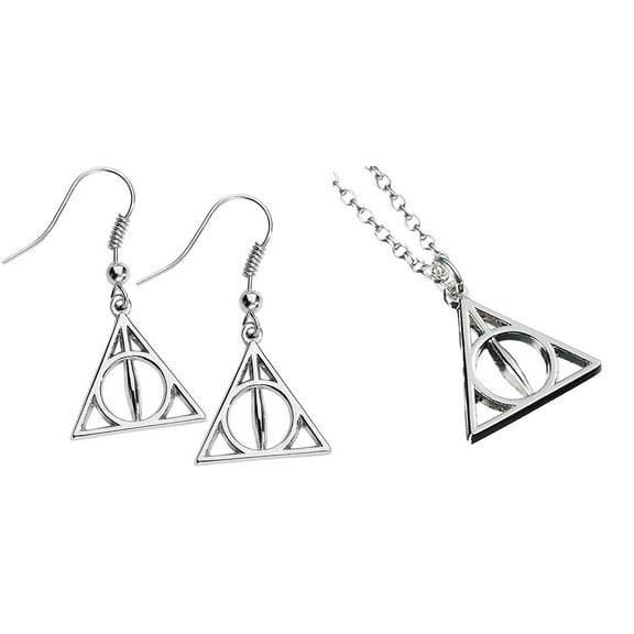 Harry Potter Deathly Hallows Metal Pendant Necklace And Earrings Set