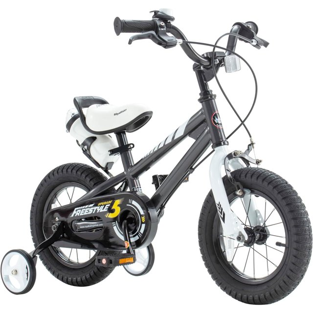RoyalBaby Vélo d'Extérieur pour Enfants avec Roues Stabilisatrices, 12 Pouces, Noir