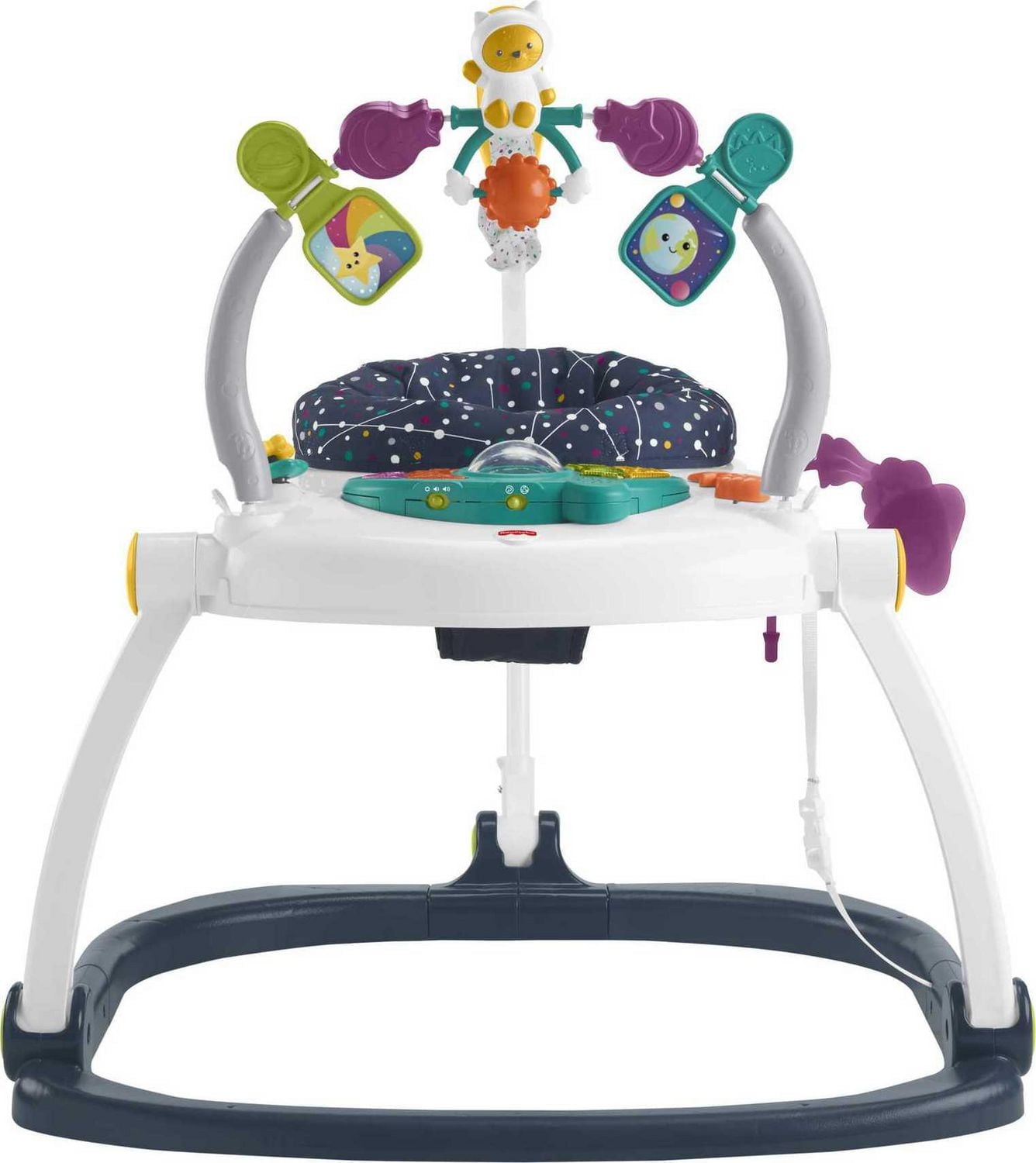 Fisher-Price Baby Bouncer Activity Center Jumperoo SpaceSaver with Lights & Sounds, Astro Kitty