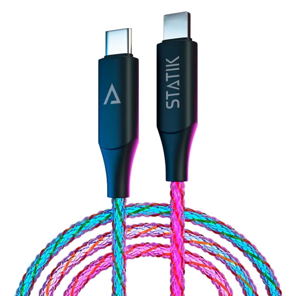 Statik Globright Braided Light Up Charger - Glowing & Durable LED Phone Charger w Enabled Data Transfer - 100W Fast Charger Magnetic Charging Cable w